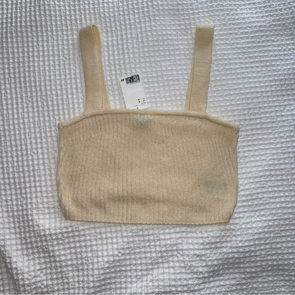 Pastel Yellow Knit Crop Tank Top